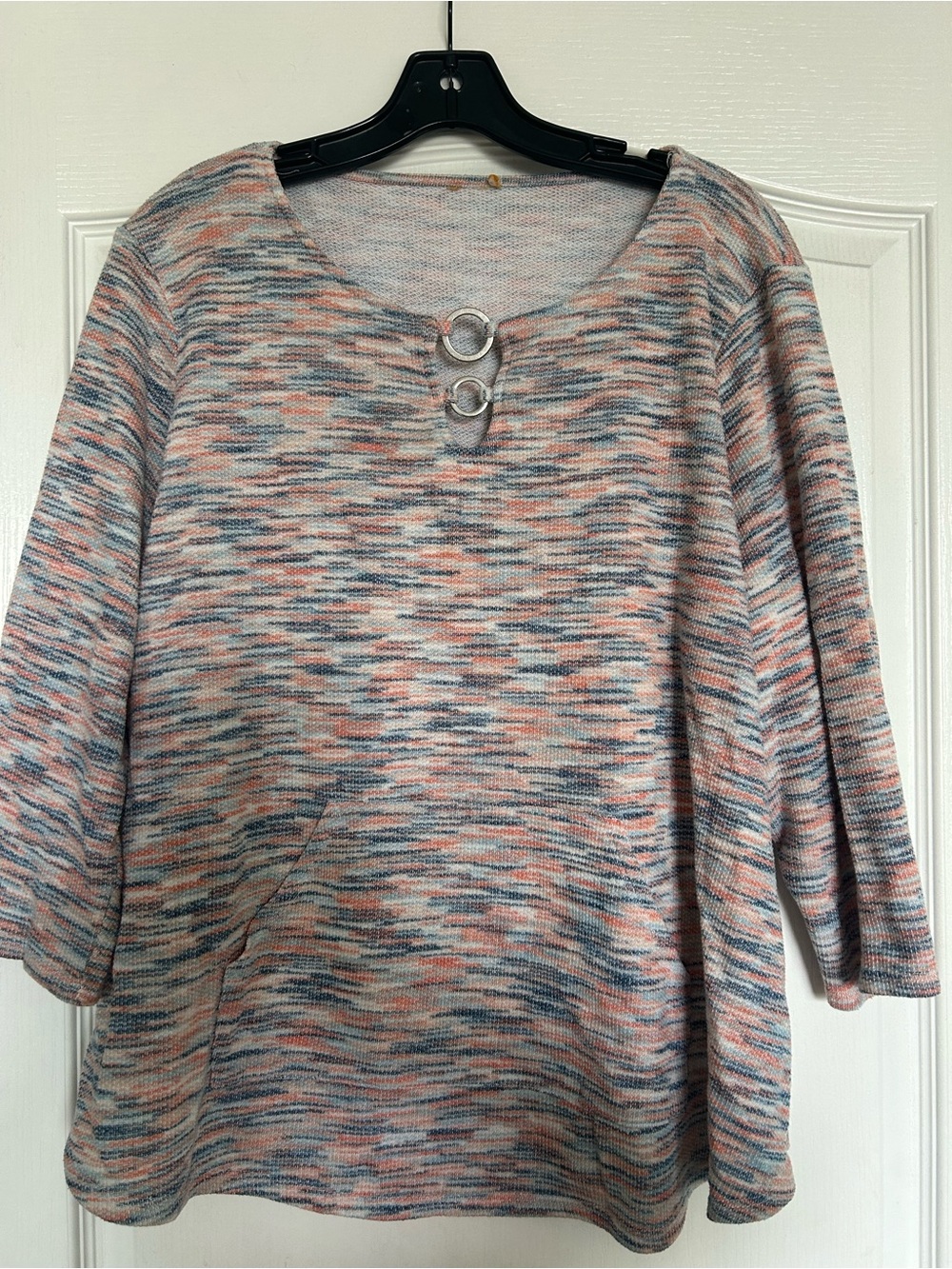 Ruby Rd. Heathered Pink and Blue Ring-Accent Knit Top